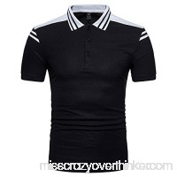 Button Lapels T Shirt,Donci Print Stitching Color Matching Tees Fashion Slim Fit Striped Summer New Men's Tops Black B07Q42K89D